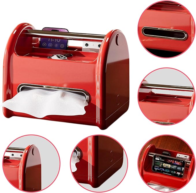Tissue Box Cover & Napkin Holder for Home, Office Desk Accessories Table Caddy Bedside Nightstand Organizer | Modern Car Tissue Holder for Living & Drawing Room, Bathroom & Living Room (Red)