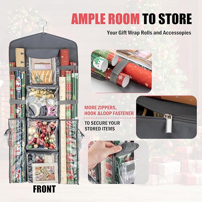 EXLIFBAG Wrapping Paper Storage, Gift Wrap Organizer Holder Double-Sided Hanging Gift Bag Storage Organizer