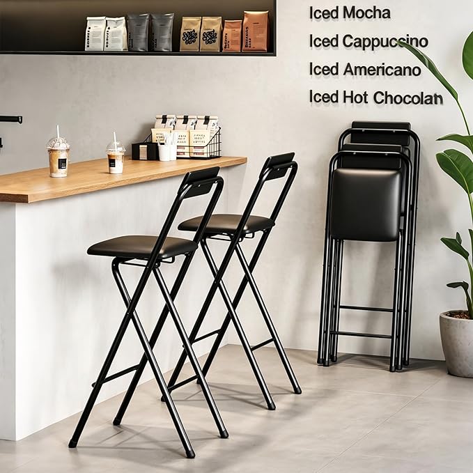 Folding Stool with Back – 1Pcs Height for Kitchen Counter & Bar Table, Extra Thick Cushion, Heavy Duty, Portable for Camping, Music Practice, Standing Desk – No Assembly Required 25.5 Inch