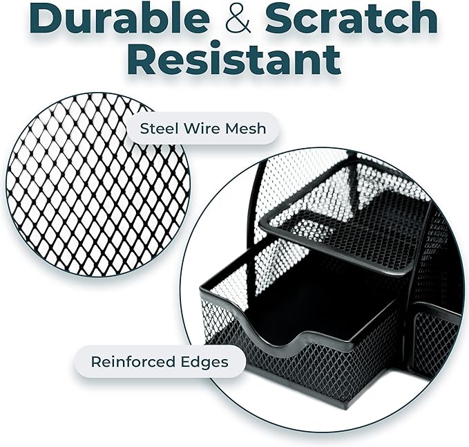 Greenco Mesh Desk Organizer Office & Dorm Room Supplies Caddy, 6 Compartments, Small Black Desk Organizer for Pen, Pencil, Small Office Supplies and Stationary Accessories Storage Organization