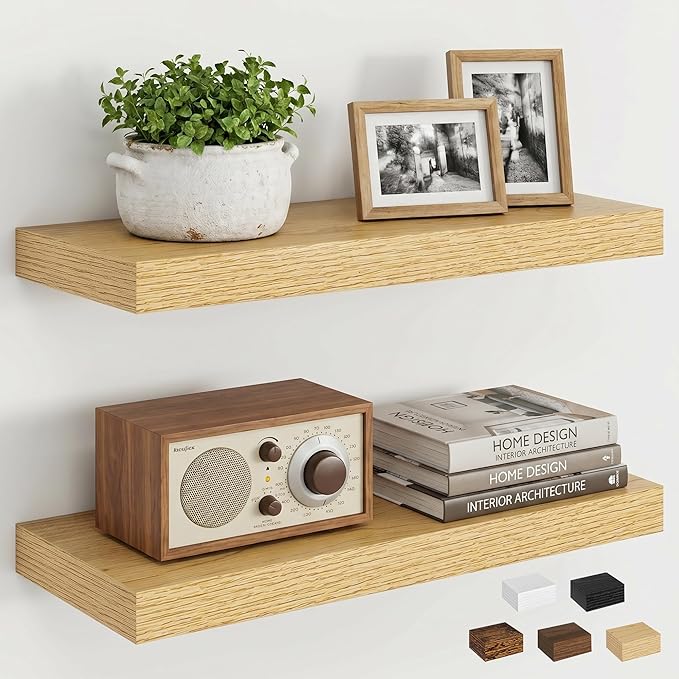 Dreamland 18" Floating Shelves, Rustic Wooden Black Wall Shelves for Bathroom|Bedroom|Kitchen, Deep Wall Mounted Book Shelf, Wood Storage Display Shelf for Home Decor, Set of 2