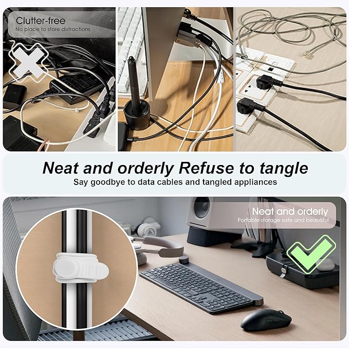 Silicone Cable Ties Cord Organizer Cable Management, 16Pcs 4.2" and 7.1" Reusable Cable Organizer Electronic Accessories for Home, Office, Kitchen, School, Travel(Black&White)