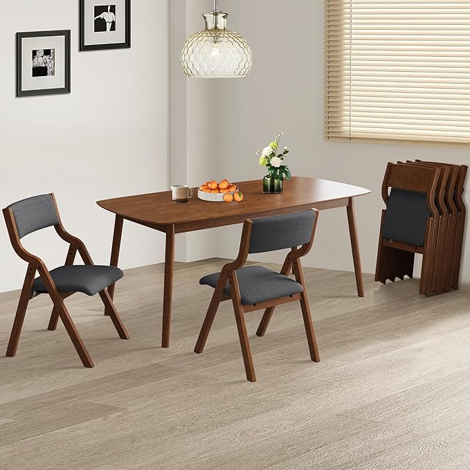 Ball & Cast Upholstered Folding Chairs Set of 2,with Ergonomically Designed Back and Solid Wood Frame,Portable Activity Meeting Chair, for Dining Room,Outdoor Events,No Assembly Required,Grey+Walnut