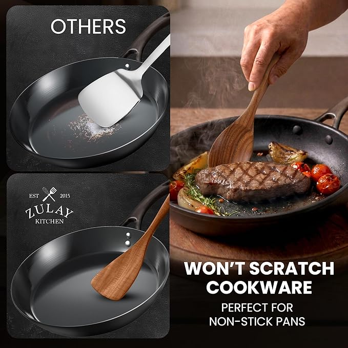Zulay Kitchen 15-Piece Teak Wooden Utensils for Cooking - Natural Teak Utensil Set with Premium Gift Box - Non-Stick Wooden Spoons for Cooking - Kitchen Gift Set - Comfortable Grip Wooden Utensil Set