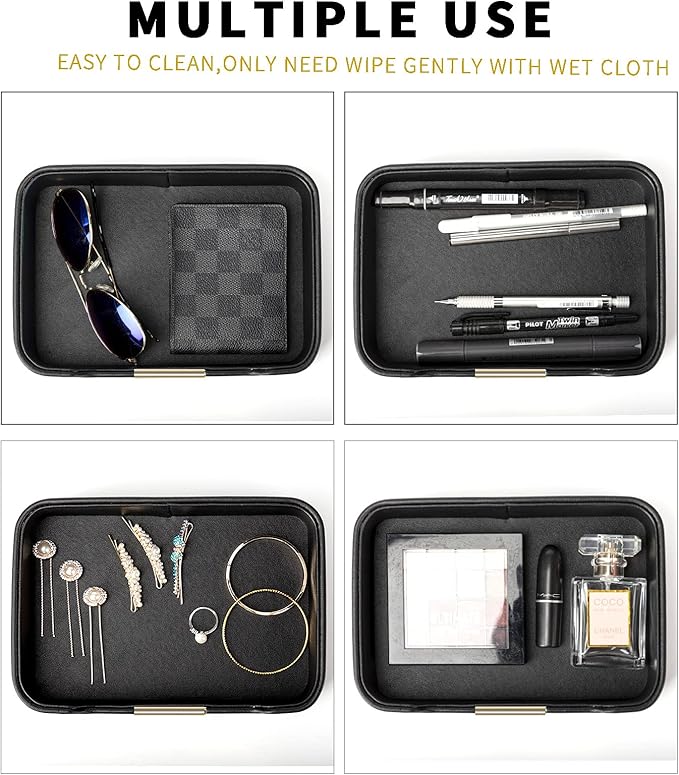 SANZIE Luxury Leather Tray Organizer Valet Tray Key Tray for Entryway Table Desktop Storage Catchall Tray Decorative Tray for Jewelry Keys Wallet Phone Watch (Metal Gilded, Black)