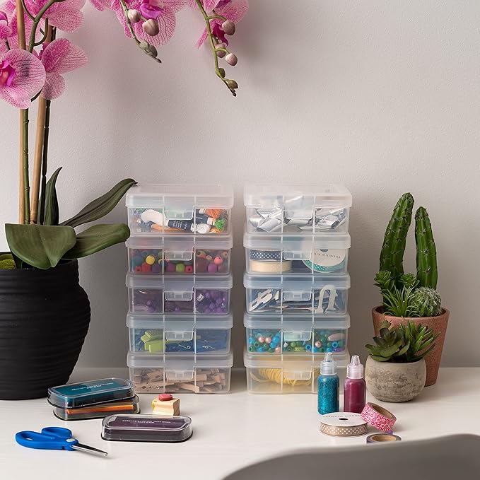 IRIS USA Clear Storage Cases, 18-Pack, |Made in USA|, Plastic Bead Organizing Containers with Snap Lid for Arts, Crafts, Ephemera, Stickers, & Dance Cheer, Clear - Small