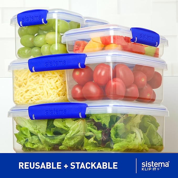 Sistema KLIP IT Rectangular Collection Food Storage Container, 101 oz./3 L, Clear/Blue