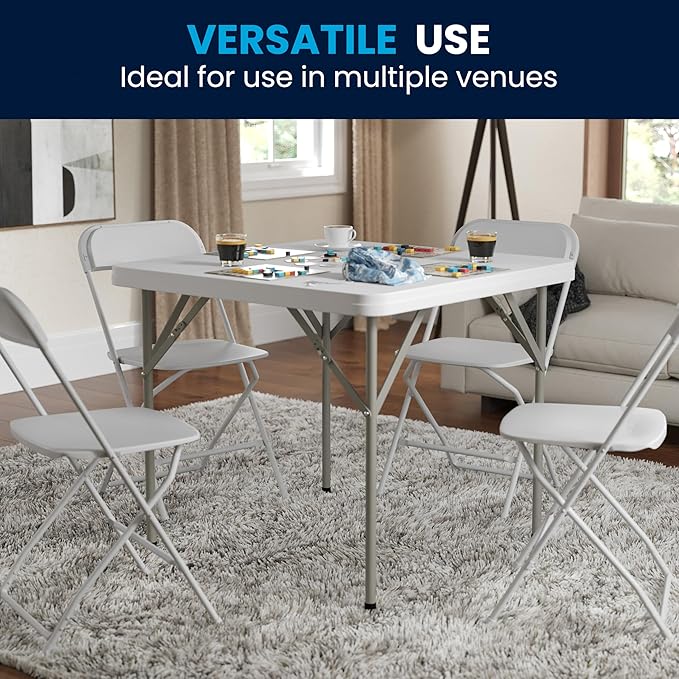 Flash Furniture Square Plastic Folding Event Tables, Set of 12, Granite White