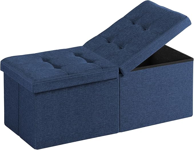 30.5-INCH Storage Ottoman Bench, Footrest with Storage, End of Bed Bench Coffee Table for Living Room, Bedroom, Entryway, Blue