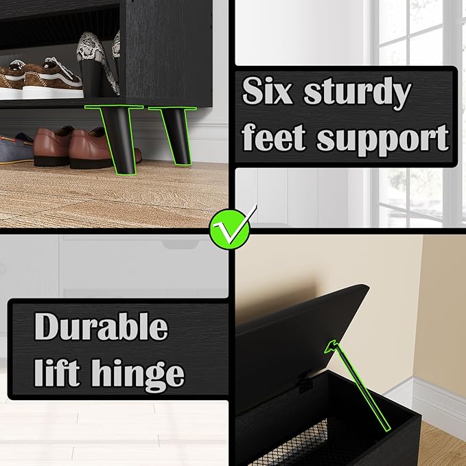 ZOPEND 50" Entryway Shoe Bench with Hidden Storage,Shoe Organizer Storage Bench with Shelf and Cabinet Entryway Bench for Bedroom Living Room and Hallway