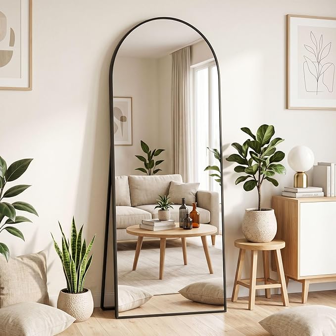 MISSDAY Large Arched Full Length Mirror, 71"x28" Oversized Full Body Mirror with Stand, Floor Mirror Long Free Standing, Leaning or Hanging, Frame Wall-Mounted Mirrors Wall Mirrors for Bedroom, Black
