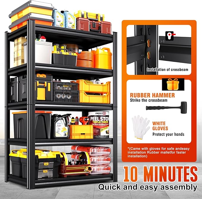 46''W Storage Shelves,Adjustable Shelving Unit,5T Metal Garage Shelving ,Heavy Duty Garage Storage Shelves, Quick-Install Metal Shelving Unit Utility Rack Shelf for Warehouse, Kitchen72H*46W*20''D