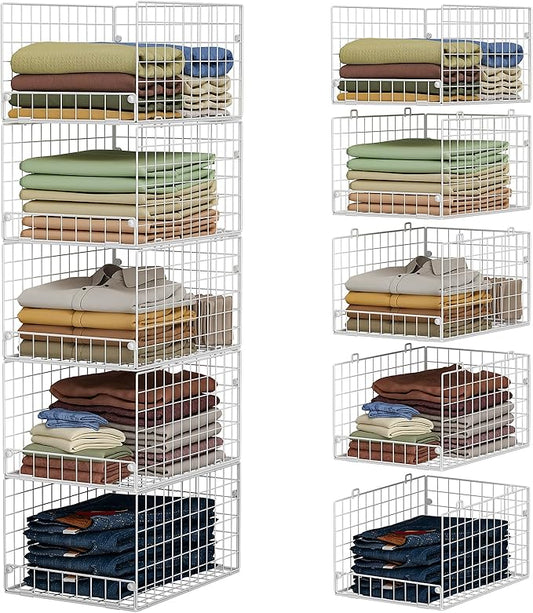 5-Tier Stackable Closet Storage Shelves, Closet Organizers and Storage Basket, Foldable & Stackable Closet Organizers for Closet System, Space-Saving Closet Shelf for Home ,White(Patent No. 30022416)