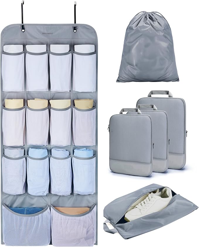 BAGSMART Hanging Compression Packing Cubes for Closet Organizers And Storage, 6 Set Suitcase Organizer Bags Set, Cruise Travel Essentials for Women | Hanging
