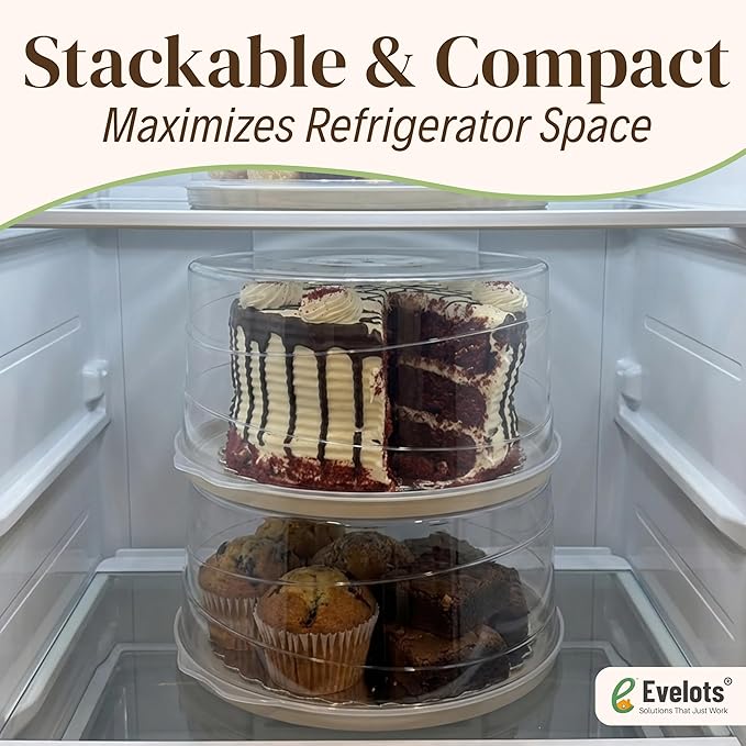 Evelots 2-Pack 12-Inch Airtight Cake Container with Lid - Portable Carrier for Pies, Cakes, Cupcakes & More - BPA-Free Clear Plastic - Secure & Easy Transport