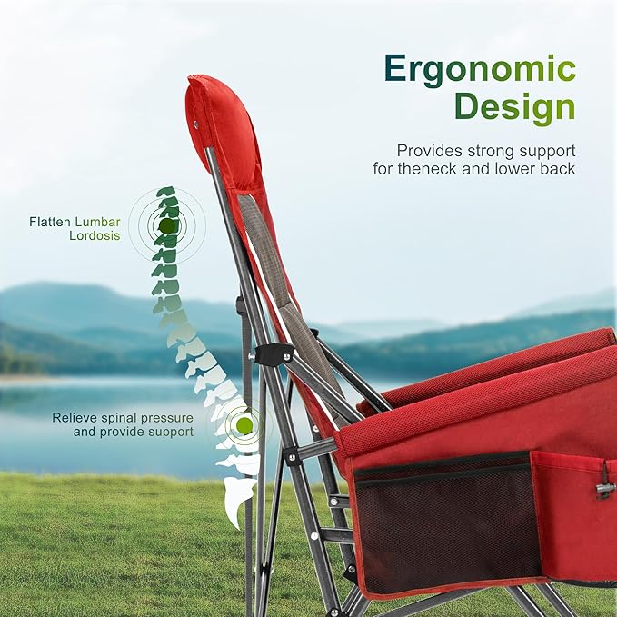 ALPHA CAMP Oversized Folding Camping Chairs for Adults High Backrest Heavy Duty Lawn Chairs Support 500 LBS Portable Camp Chairs with Cup Holders Large Side Pocket Outdoor Chair 2 Pack