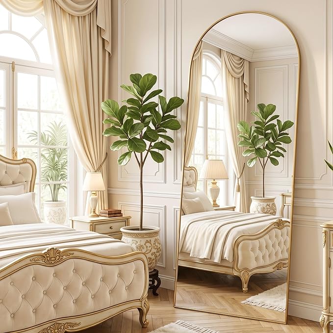 MISSDAY Large Arched Full Length Mirror, 71"x28" Oversized Full Body Mirror with Stand, Floor Mirror Long Free Standing, Leaning or Hanging, Frame Wall-Mounted Mirrors Wall Mirrors for Bedroom, Gold