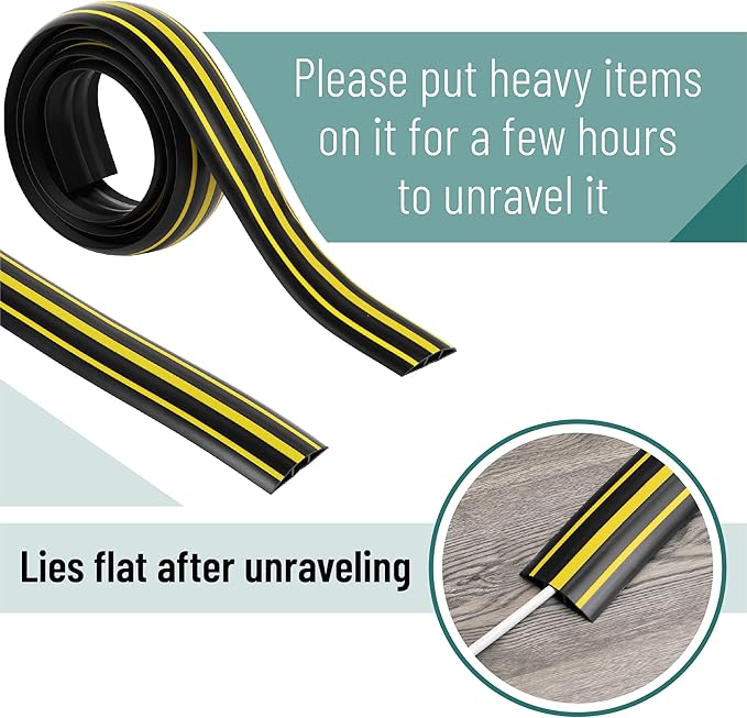 Bates- Floor Cord Cover, 6ft, Cable Cavity 0.6" (W) x 0.31" (H), Heavy Duty Wire Protector, PVC Extension Cords Hider, Protect Cords, Prevent Cable Trips, Cord Hider for Office, Home, Outdoor