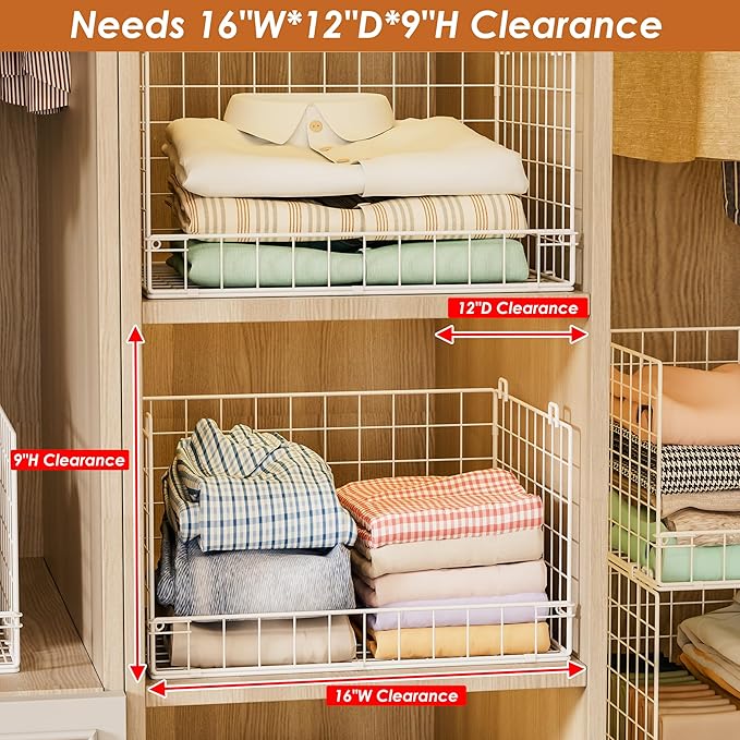 Yociyoga Closet Organizers and Storage Basket- 3-Tier Stackable Storage Bins, Foldable Closet Shelf Organizer Basket, Stackable Clothes Organizers Shelves for Home Organizer System(Patent 30022416)