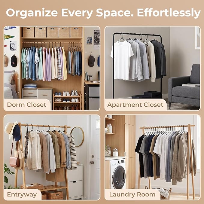 HOUSE DAY Black Plastic Hangers 40 Pack, Plastic Clothes Hangers with Built-in Strap Hooks, Space Saving Slim Hanger for Closet Organizers and Storage, Durable Clothing Hanger for Shirts Blouses Tops