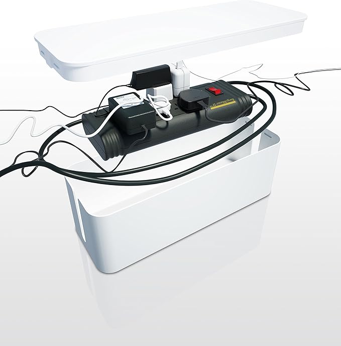 Bluelounge CableBox cable organizer hides messy, loose, tangled cables White color (CB01WH)