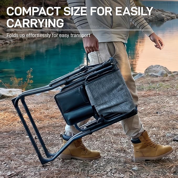 EVER ADVANCED Portable 30.7" Seat Height Tall Folding Camping Chair Directors Chair High Foldable Bar Stool with Side Table for Makeup Artist, Sports Event, Craft Show, Stretch Mesh, Supports 350LBS