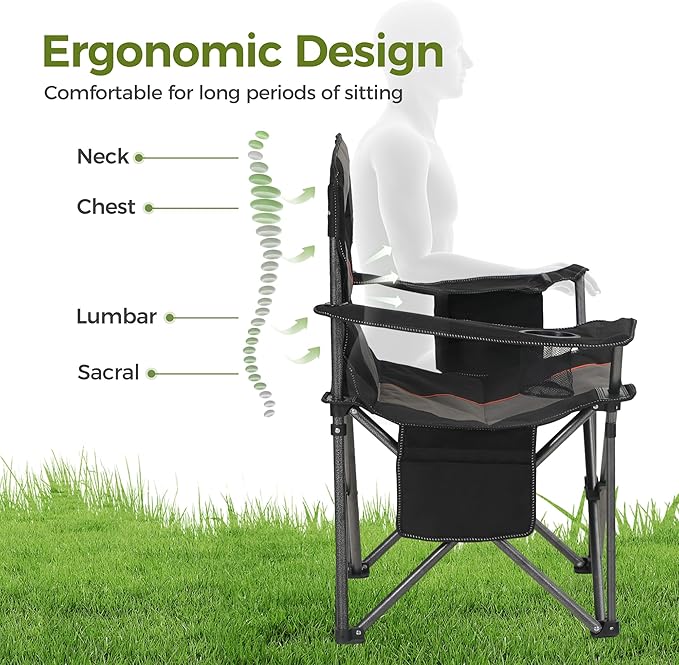 ALPHA CAMP Camping Chairs 350LBS Capacity, Heavy Duty Folding Chair with 4-Can Cooler Bag, Portable Outdoor Chair with Cup Holder for Adults, Collapsible for Tailgating, Beach, Fishing