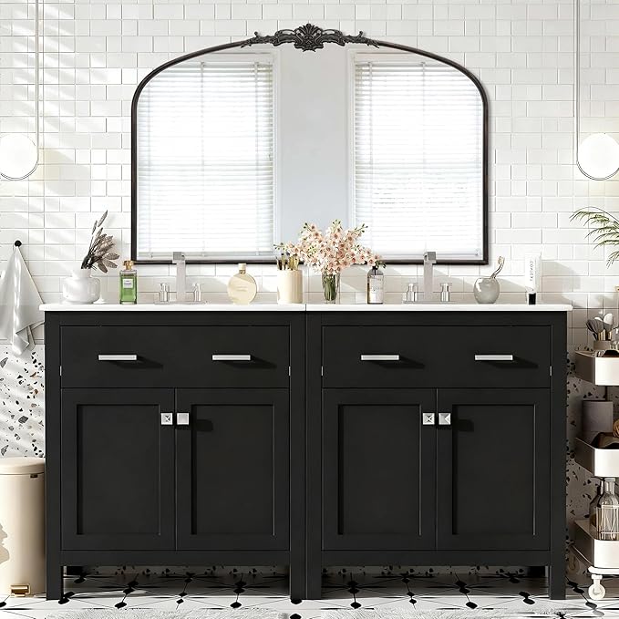 Besdomus Antique Arched Large Mirror: 48"x33" French Oversize Black Arch Antique Wall Mounted Mirror - Baroque Traditional Ornate for Living Room/Fireplace/Bathroom- Home Decor for Interior Designers