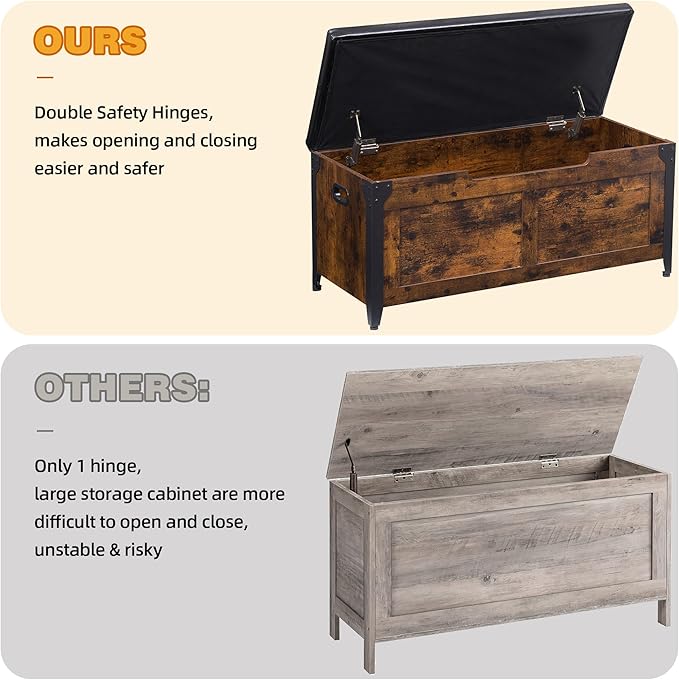 GarveeHome 39.4 in Storage Chest, Wooden Storage Bench with Safety Hinges, Easy Assembly, Large Shoe Bench for Entryway, Living Room, Bedroom