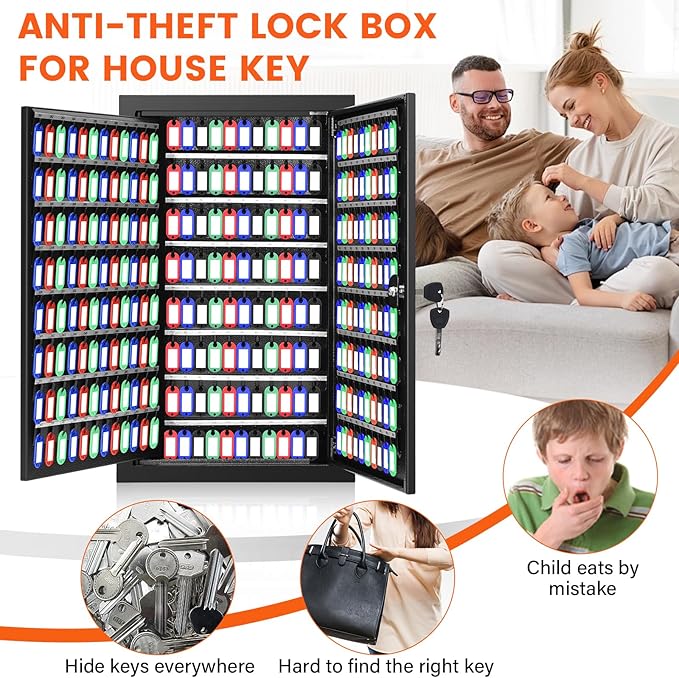 376 Keys Key Lock Box Wall Mount with 376 Numbered Hooks and 376 Colored Key Tags, Anti-Theft Key Cabinet with Key Return Drop Slot, Key Storage Box Key Organizer for Car Garage Home Office