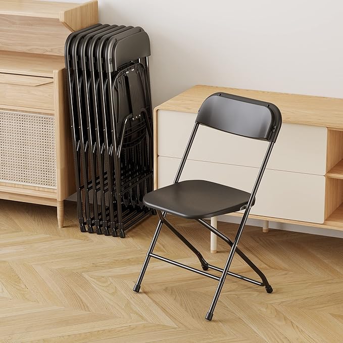 Allpop 4 Pack Plastic Folding Chair, 300lb Capacity, Portable Commercial Chair Seat with Steel Frame for Office Wedding Party Indoor Outdoor Events, Stackable, Black
