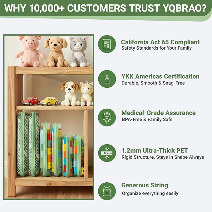 YQBRAO 4-Pack Clear Diaper Bag Organizer Pouches, 1.2mm Ultra-Thick PET Travel Pouches for Toiletries & Makeup, Rigid Self-Standing Bags with YKK Zippers, TSA Approved (Green)