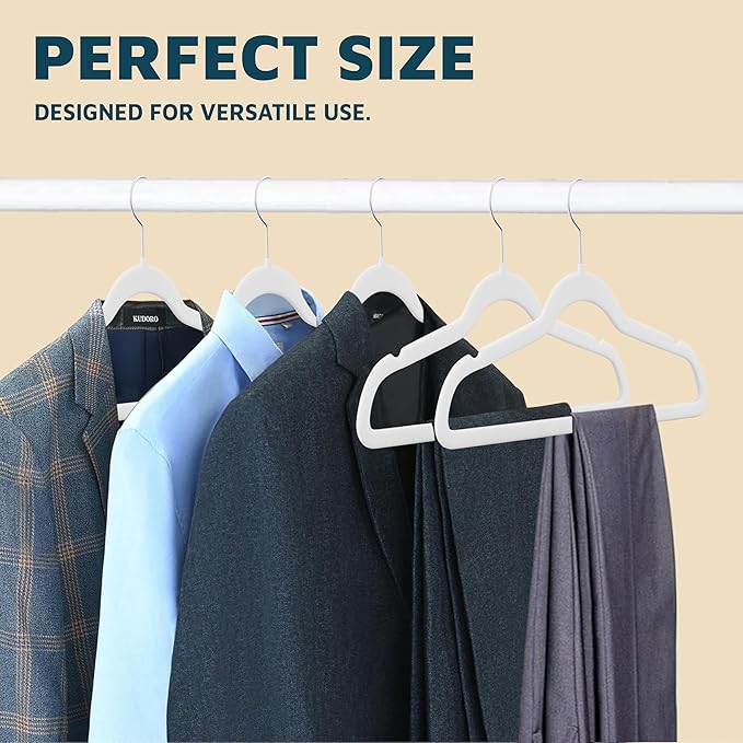Lifemaster Velvet Clothes Hanger – with 360 Degree Swivel Hook and Non-Slip Shoulder Notch, Holds Up to 10 lbs, Heavy Duty Hanger Set, for Organizing Suit, Dress, Coat, and Clothes, Pack of 5, White