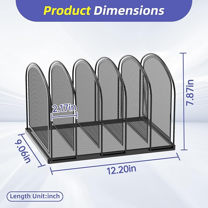 SUPEASY File Organizer for Desk, 5-Section Mesh Desk Organizer, Vertical File Holder Desktop Organizer File Sorter, File Folder Holder for Office Supplies, Black (Pack of 2)