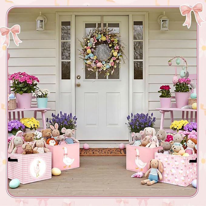 CHENGU 6 Pack Pink Silly Goose Storage Bin Cute Collapsible Storage Basket for Girl Large Foldable Laundry Box with Handle Decorative Clothing Basket for Girl Nursery Bedroom Home Baby Shower Birthday