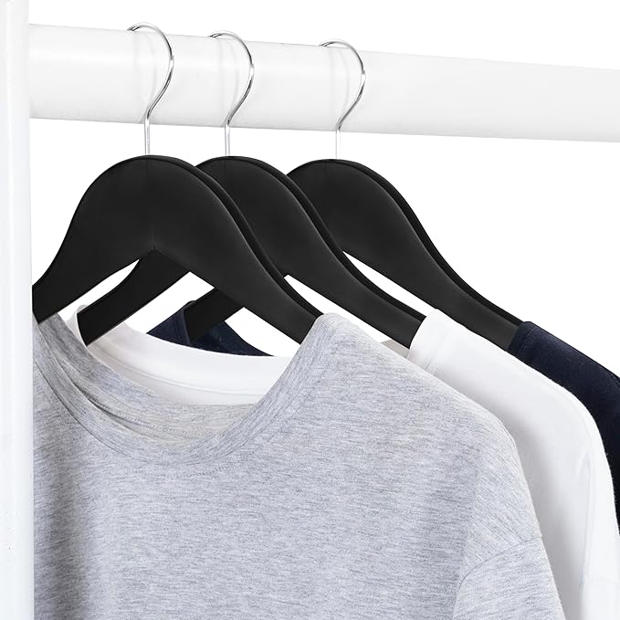Black Wooden Hangers 20 Pack – Luxury Non Slip Lotus Wood Clothes Hangers with Velvet Bar, 360° Swivel Hook, Heavy Duty Suit & Coat Hangers for Pants, Jackets & Closet Organization – SAMSARC