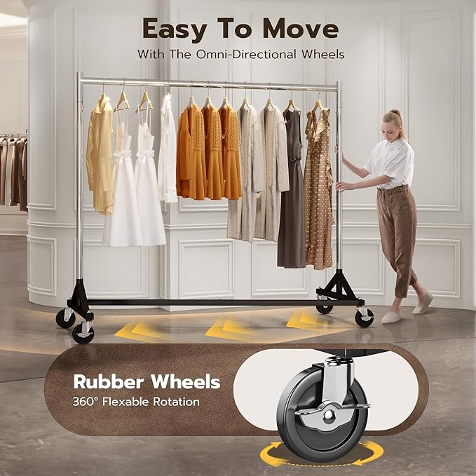 HOKEEPER Z Rack for Clothes Heavy Duty Clothing Rack Hold 500 LBS Commercial Garment Rack with Wheels Rolling Portable Clothes Rack for Bedroom, Laundry Room, Balcony 24" D x 63" W x 71" H, 2 Packs