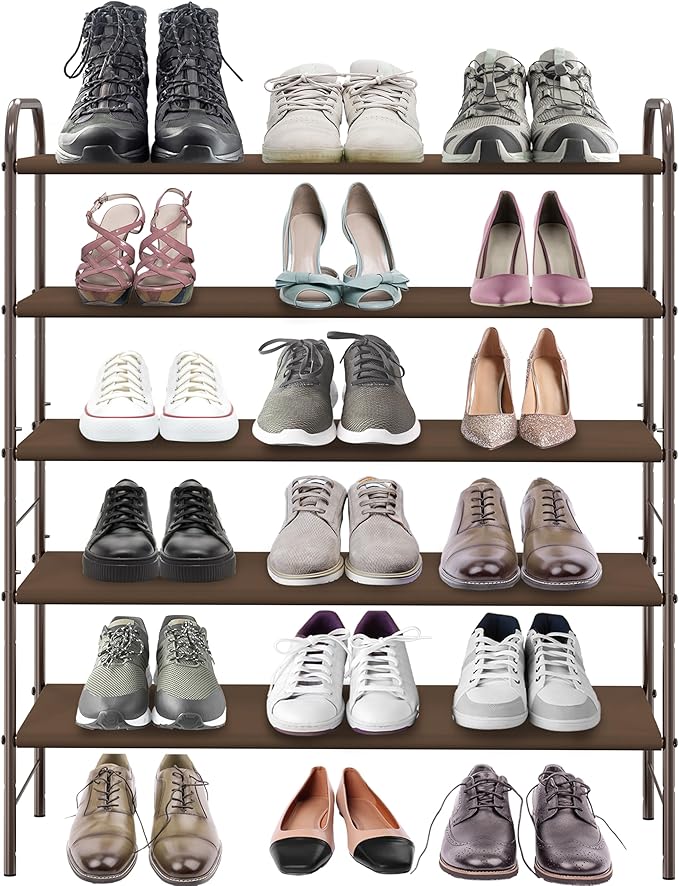 Simple Houseware 5-Tier Shoe Rack Storage Organizer, Bronze | 600D polyester light studry shoe organizer