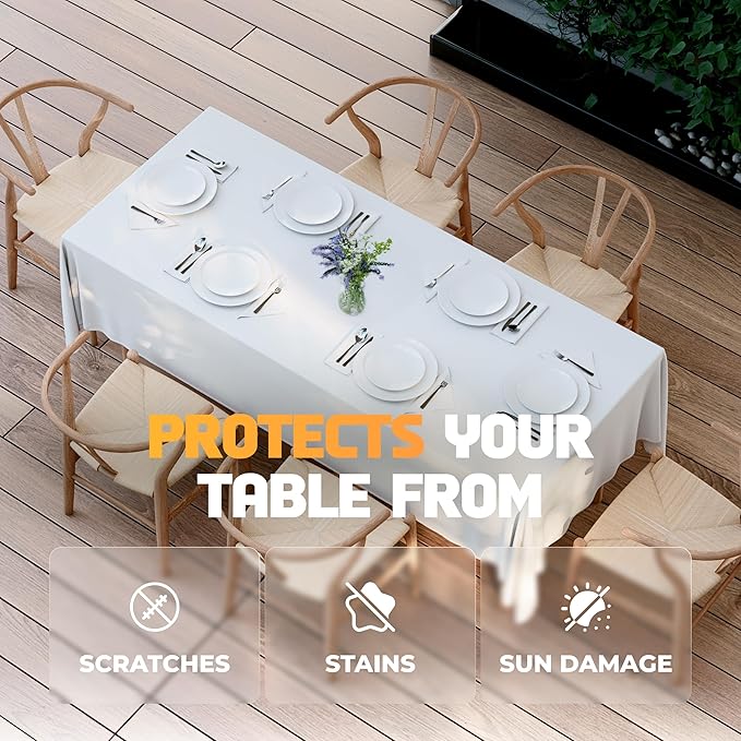 WEALUXE White Table Cloth for 6 Foot Rectangle Tables, 60x102 inches, Water, Stain and Wrinkle Resistant, 200 GSM Washable Poly Fabric Tablecloth Rectangular, Elegant and Durable