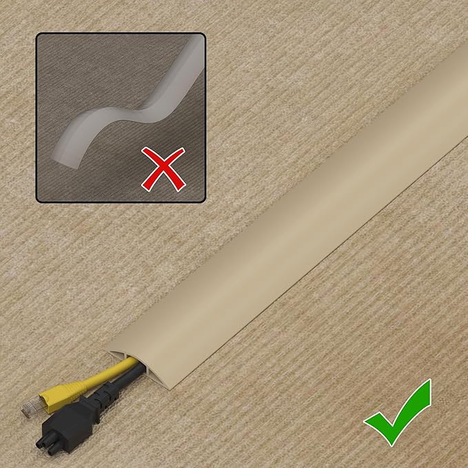 ZhiYo 4ft Cord Hider Floor, Soft PVC Cord Covers for Wires on Floor, Wire Cover to Hide Extension Cords, Cable Cover Protect Cords & Prevent Trips, Cable Cavity: W0.6in x H0.32in, Ivory