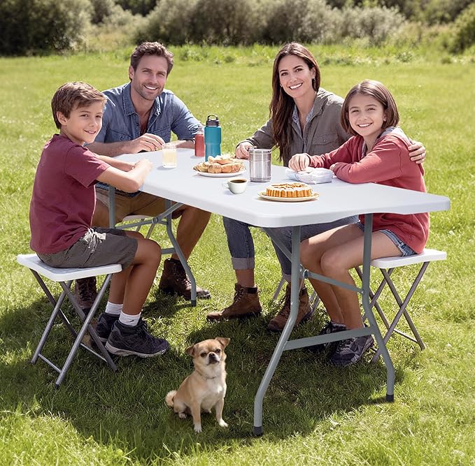 Folding Table 6ft Foldable Table with Built in Handle & Steel Legs / 6FT Heavy Duty Folding Portable,Perfect for Party, Dining Indoor/Outdoor Events, Tailgating & Backyard BBQ, White