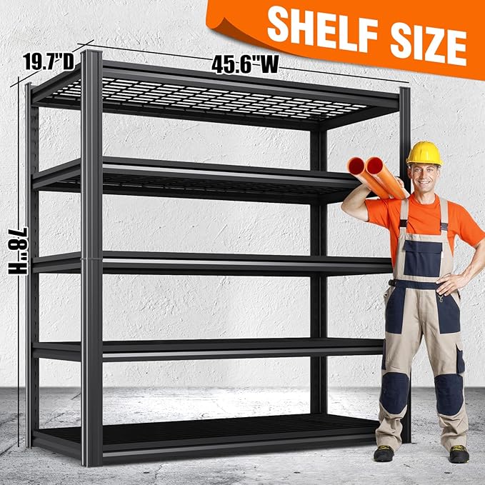 Storage Shelves,Adjustable Shelving Unit,5T Metal Garage Shelving ,Heavy Duty Garage Storage Shelves, Quick-Install Wire Shelving Unit Utility Rack Shelf for Warehouse, Pantry78’H*45.6''W*19.7’D