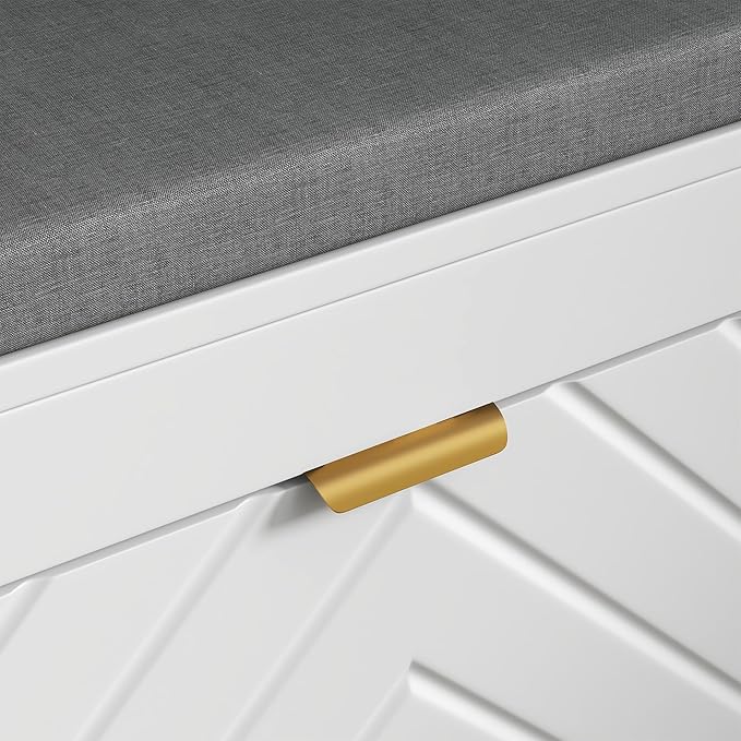 HOMCOM Shoe Bench, Entryway Bench with 2 Flip Drawers, Seating Cushion, and 2 Vents for 8 Pairs of Shoes for Hallway, White