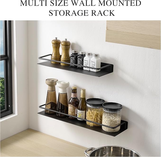 RFOUO 8Inch Small Shelf for Wall, Small Floating Shelf, Black Wall Shelves, Metal Bathroom Shelves, Metal Floating Shelves for Bathroom Bedroom Kitchen (Black, 8Inch)