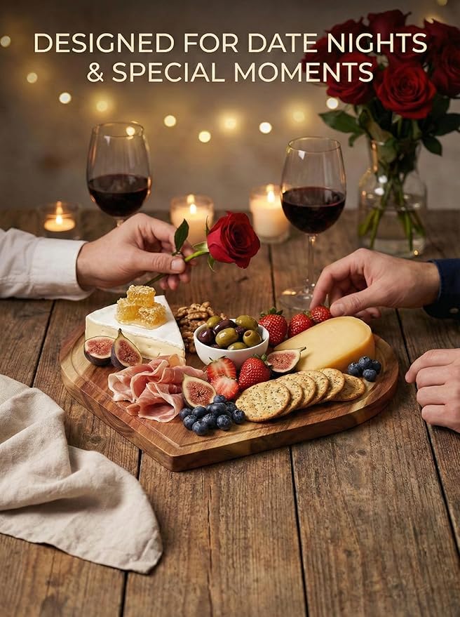 Heart Charcuterie Board 16 x 13.2 Inches - Acacia Wood Cutting Board, Heart Shaped Serving Tray - Mother’s Day Gifts for Mom, Wife, Grandma, Birthday Gifts for Mother & Grandmother