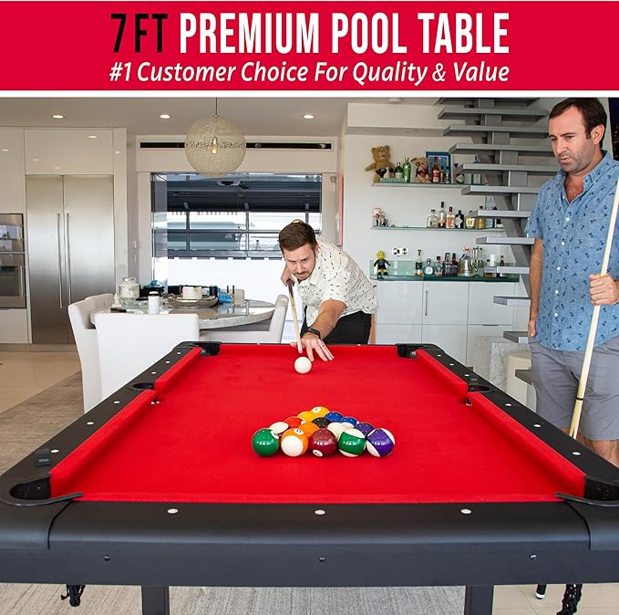 GoSports 6, 7, or 8 ft Billiards Tables - No Assembly, Choose Your Color - Portable Pool Table Includes Full Set of Balls, 2 Cue Sticks, Chalk and Felt Brush