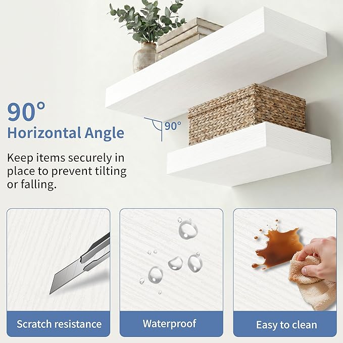 Floating Shelves for Wall White Shelves Bathroom, Bedroom and Living Room, Wall Shelves & Book Shelf, Hanging Shelf, Modern Wooden Wall-Mounted Small Floating Shelf, 12x7x1.5 in, Set of 2