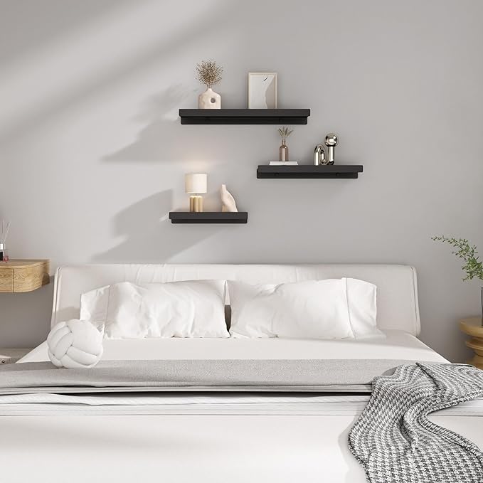 Floating Shelves for Wall, Wall Mounted Shelves with Lip for Storage, Metal Display Shelves for Home Decor, Kitchen/Living Room/Bedroom/Bathroom Shelf, Black 20 inch 1 Pack