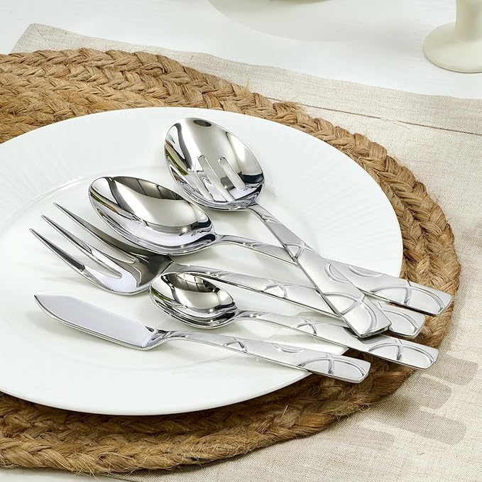HIKAA Silverware Set, 65-piece Silverware Set with Serving Utensils Set, for Kitchen, Home, Wedding, Party, Mirror Polished and Dishwasher Safe