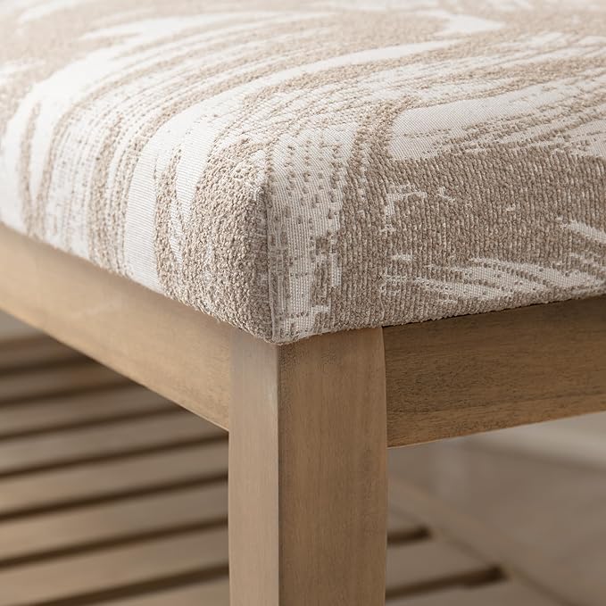 Zihanhome Entryway Shoe Bench with Cushion, End of Bed Bench,Upholstered Bench for Kitchen, Bench with Solid Wood Shelf, Fabric Ottoman Bench for Hallway, Living Room (Textured Beige)